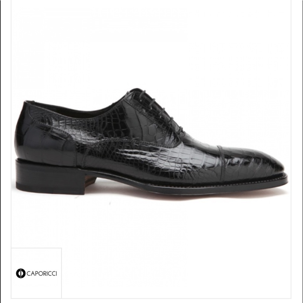 Caporicci 1102 Blk Genuine Alligator Cap Toe Shoes